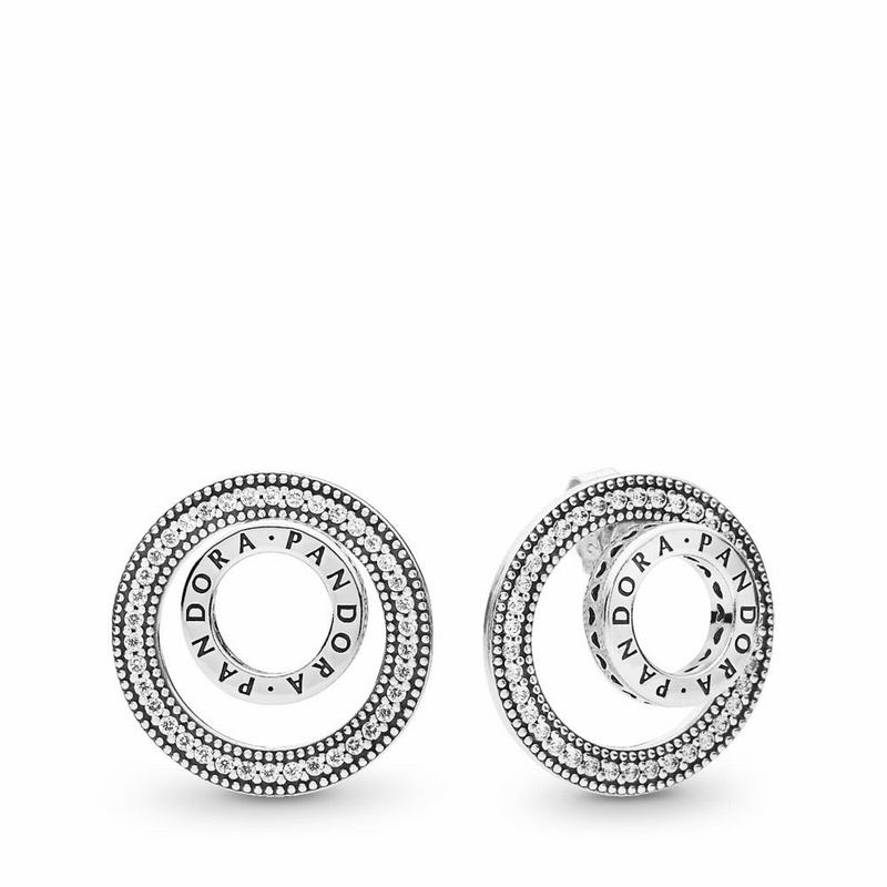 Pandora Forever Signature Stud Earrings - Sterling Silver/Cubic Zirconia - Canada | ZB6057OK